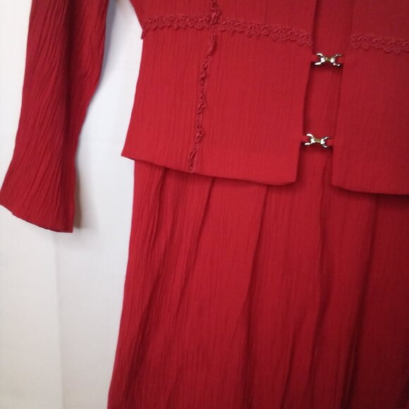 Miss Dorby Dress Women 14 Vintage Classic Attached Vest Textured Ribbed Red - Picture 9 of 16